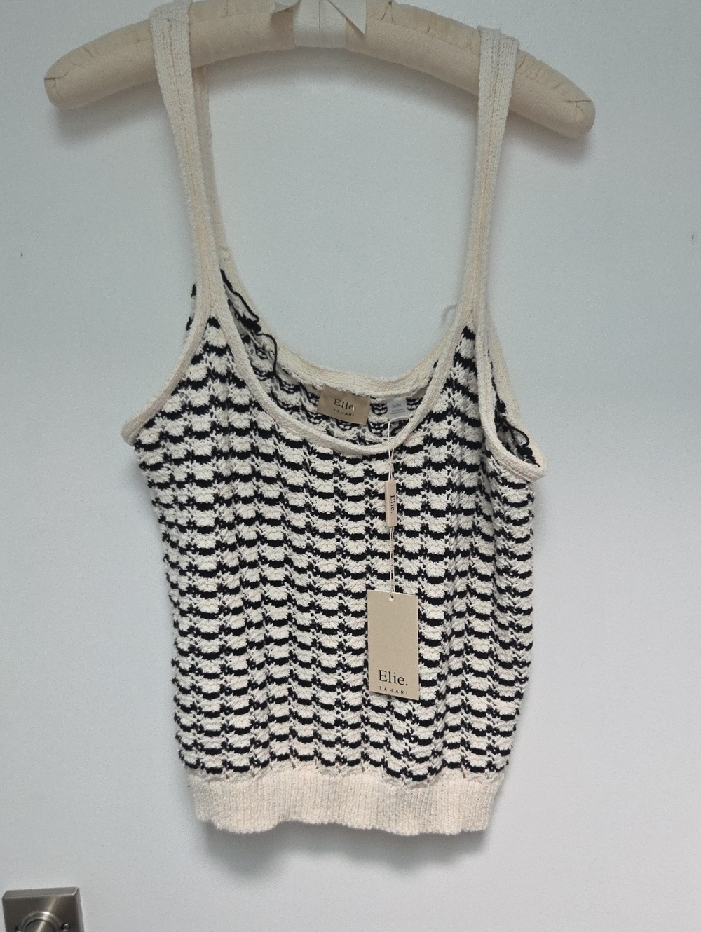 Elie Tahari Black and Cream Knit Tank